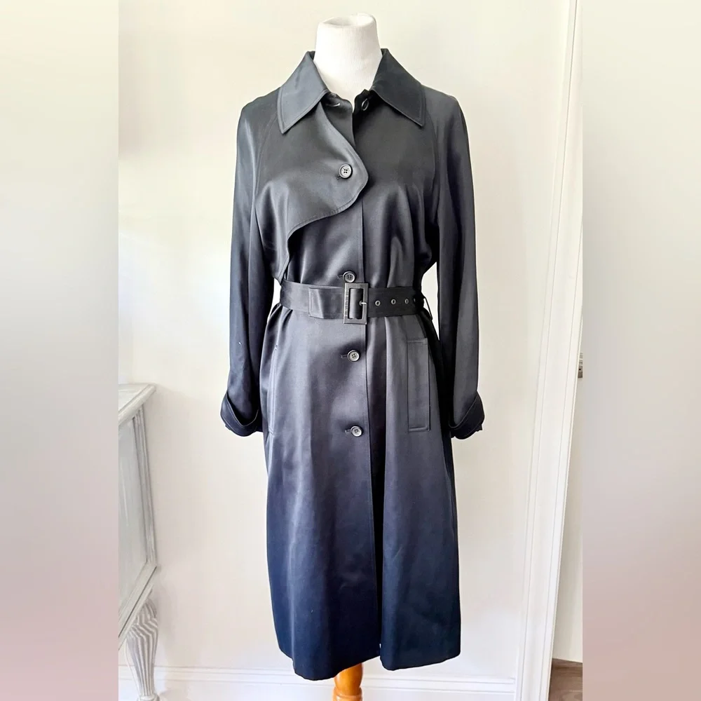 CELINE Silk Wool Blend Belted Trench Coat - Picture 3 of 16